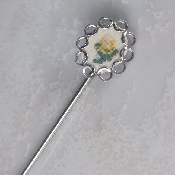 Set of 3- Edwardian Style Needlepoint Floral Lapel Pin/Hat Pin/Floral Pin - Picture 2 of 6